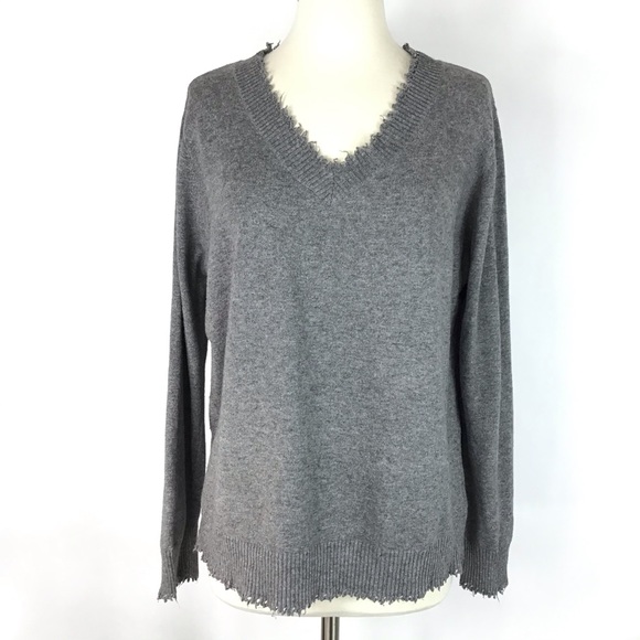 Dana Ashkenazi sweater raw edge V-neck oversized Grey wool thin loose minimalist - Picture 1 of 6